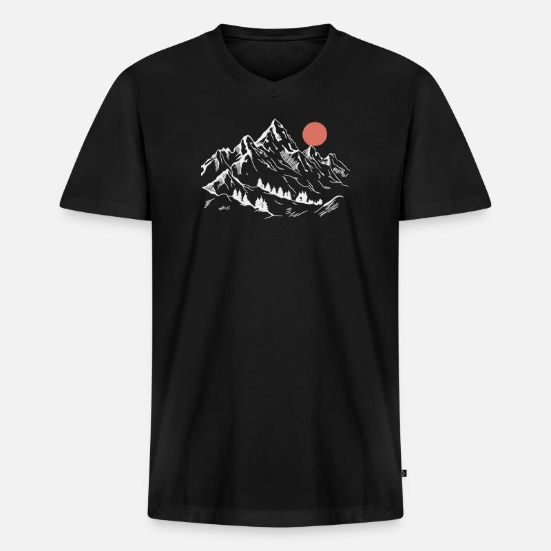 Schneebedeckte Gipfel unter roter Sonne - Männer Premium Bio T-Shirt mit V-Ausschnitt - Schwarz