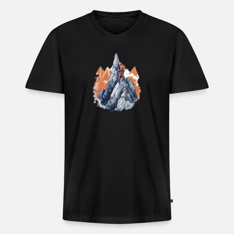 Bergsteiger beim Gipfelaufstieg - Männer Premium Bio T-Shirt mit V-Ausschnitt - Schwarz