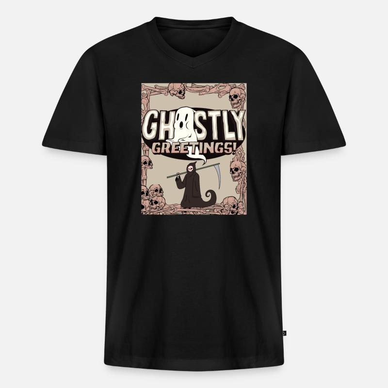 Geistlicher Sensenmann Grußdesign - Männer Premium Bio T-Shirt mit V-Ausschnitt - Schwarz