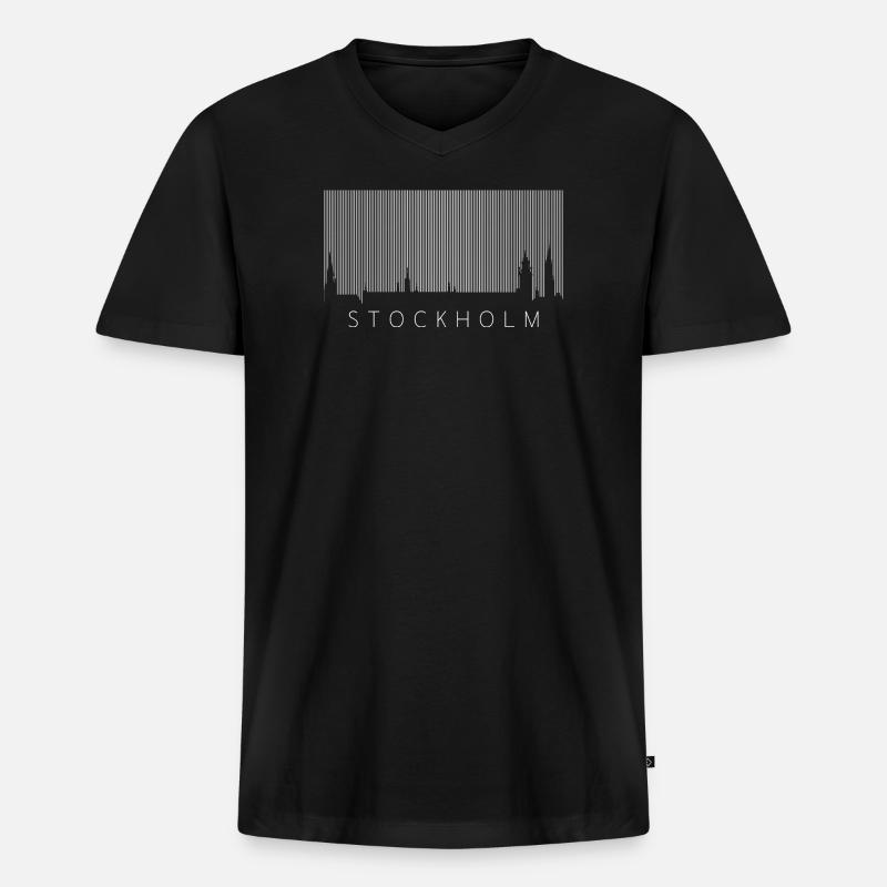 Stockholm Barcode - Männer Premium Bio T-Shirt mit V-Ausschnitt - Schwarz