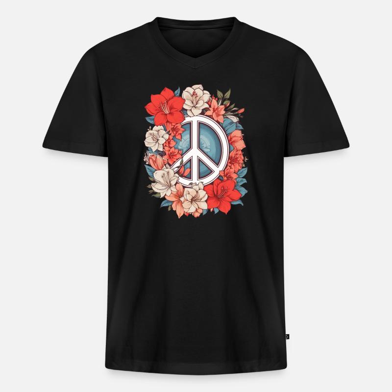 Friedenszeichen - Männer Premium Bio T-Shirt mit V-Ausschnitt - Schwarz