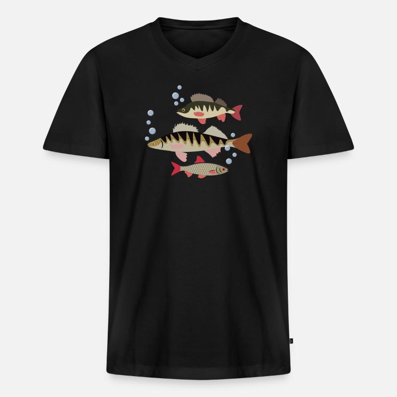 Fisch - Männer Premium Bio T-Shirt mit V-Ausschnitt - Schwarz