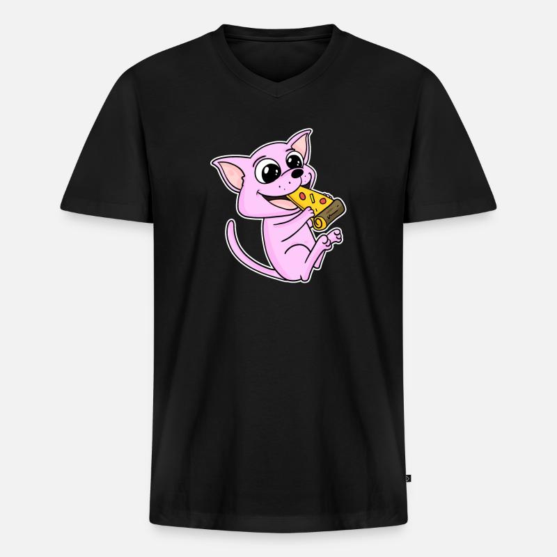 Sphynx Katze Pizza - Männer Premium Bio T-Shirt mit V-Ausschnitt - Schwarz