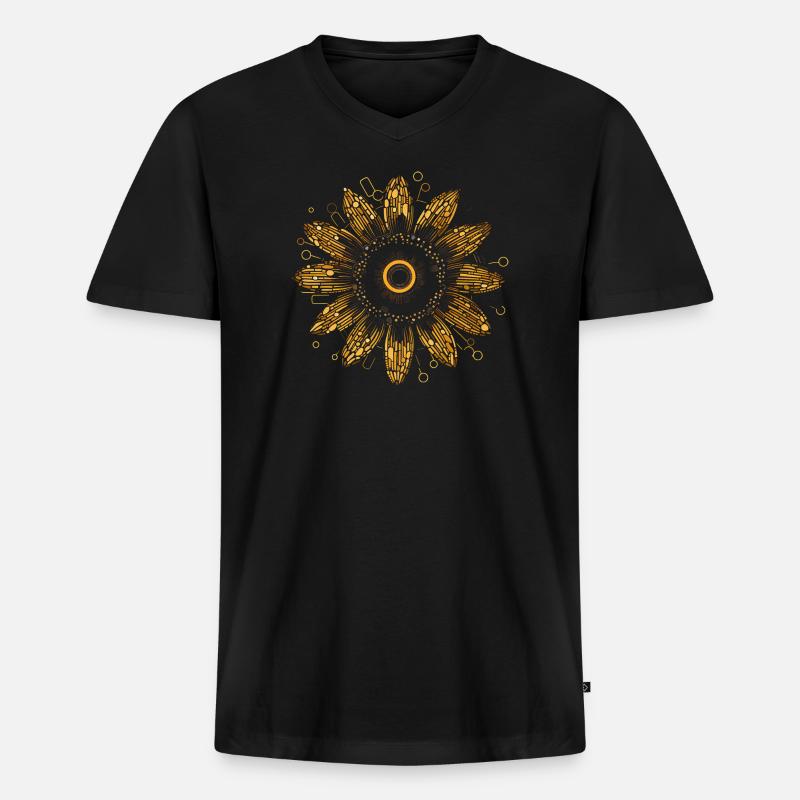 Boho Sonnenblumen Mandala Muster - Männer Premium Bio T-Shirt mit V-Ausschnitt - Schwarz