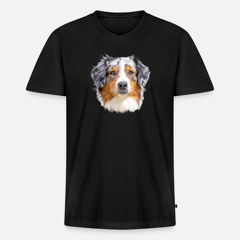 Australian Shepherd - Männer Premium Bio T-Shirt mit V-Ausschnitt - Schwarz