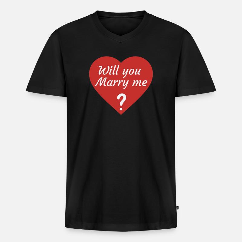 Willst du mich heiraten? - Männer Premium Bio T-Shirt mit V-Ausschnitt - Schwarz