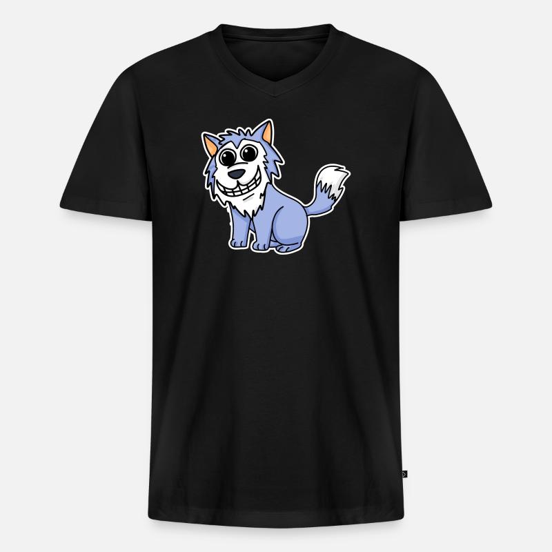 Wolf - Männer Premium Bio T-Shirt mit V-Ausschnitt - Schwarz