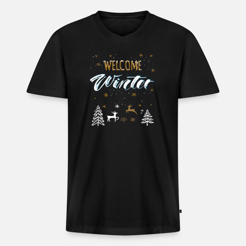 Welcome Winter - Männer Premium Bio T-Shirt mit V-Ausschnitt - Schwarz