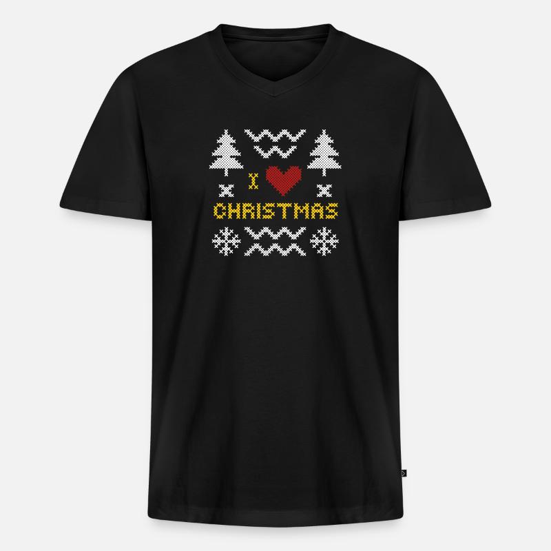 Weihnachtsherz Strickmuster Design - Männer Premium Bio T-Shirt mit V-Ausschnitt - Schwarz