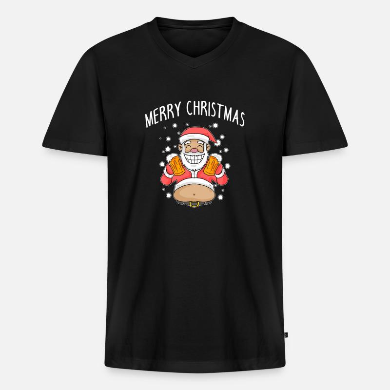 Weihnachtsmann Weihnachten Bier - Männer Premium Bio T-Shirt mit V-Ausschnitt - Schwarz