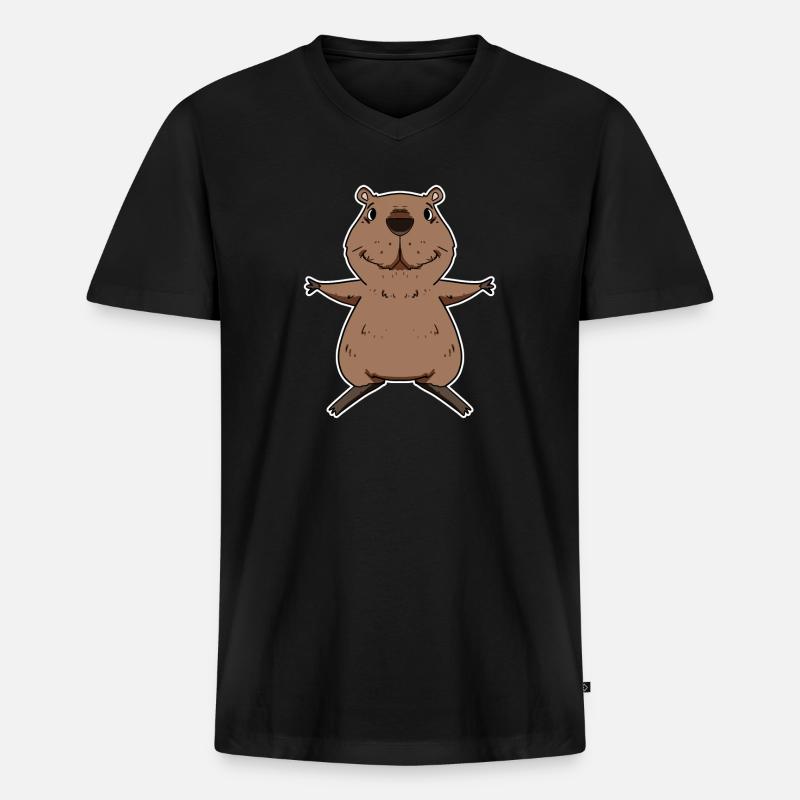 Capybara - Männer Premium Bio T-Shirt mit V-Ausschnitt - Schwarz