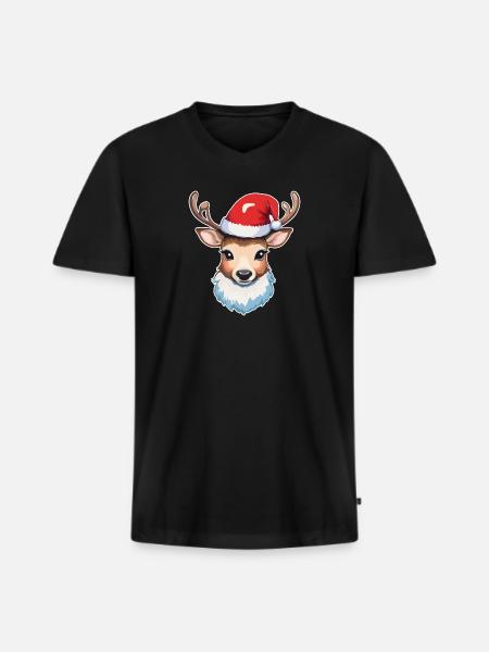 Reindeer Deer Christmas - Men's Premium Organic T-shirt with V-neck - black
