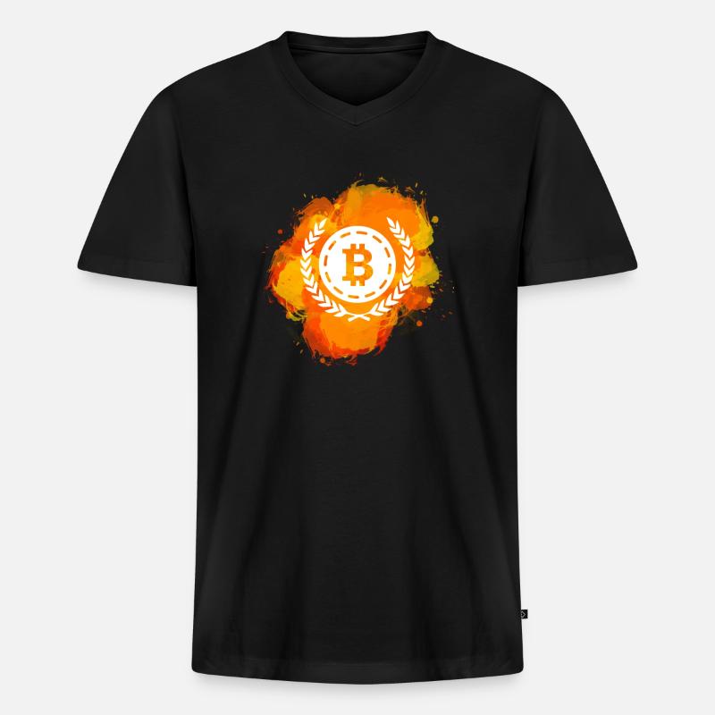 Bitcoin Crypto Cryptocurrency Splash - Männer Premium Bio T-Shirt mit V-Ausschnitt - Schwarz
