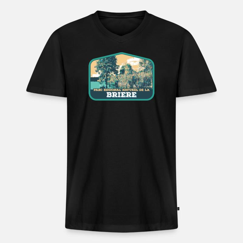Brière Landscape Badge: Authentische Natur - Männer Premium Bio T-Shirt mit V-Ausschnitt - Schwarz