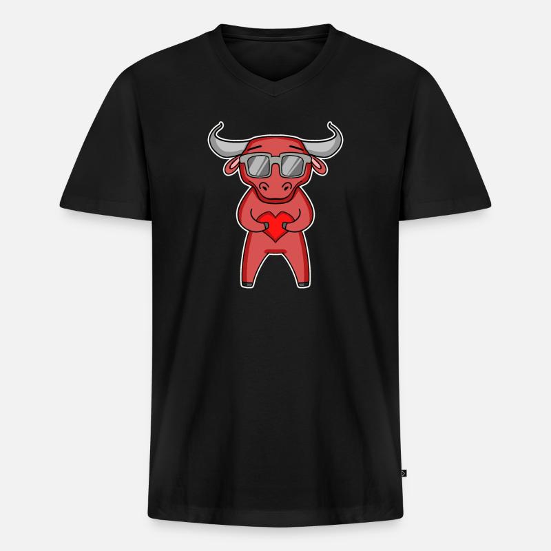 Bulle mit Herz und Brille - Männer Premium Bio T-Shirt mit V-Ausschnitt - Schwarz