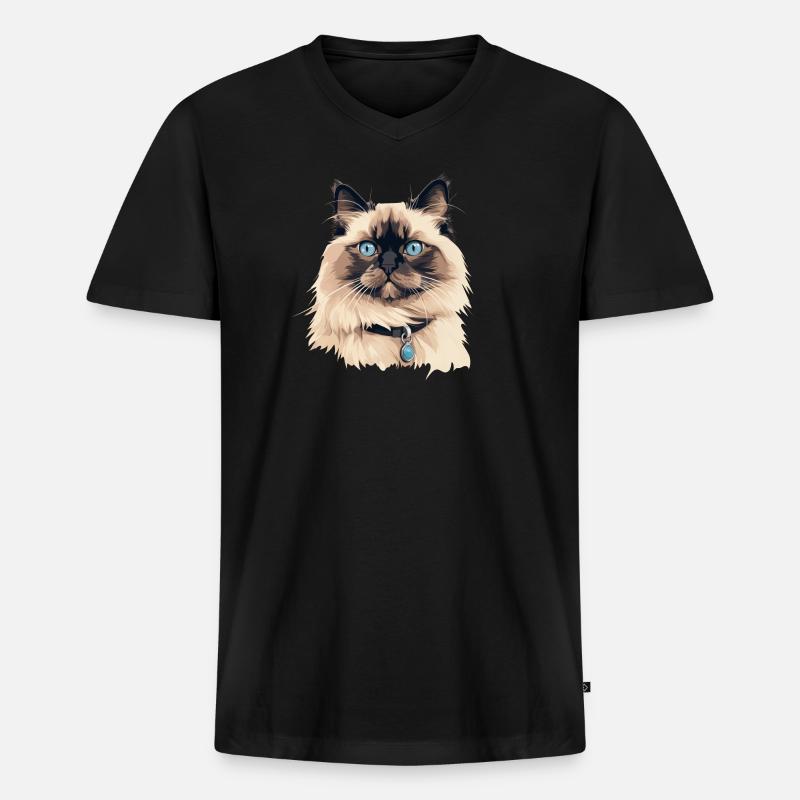 Katze Kopf Ragdoll - Männer Premium Bio T-Shirt mit V-Ausschnitt - Schwarz