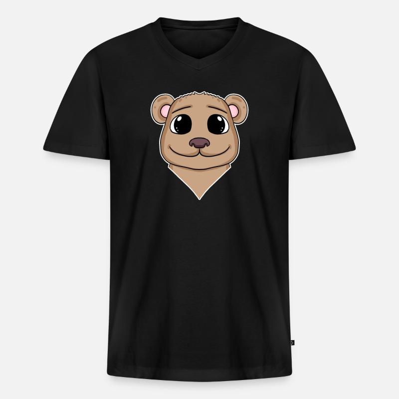 Bär Tierkopf Tier Kopf - Männer Premium Bio T-Shirt mit V-Ausschnitt - Schwarz