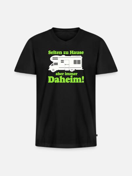 Selten zu Hause, Immer Daheim - Männer Premium Bio T-Shirt mit V-Ausschnitt - Schwarz