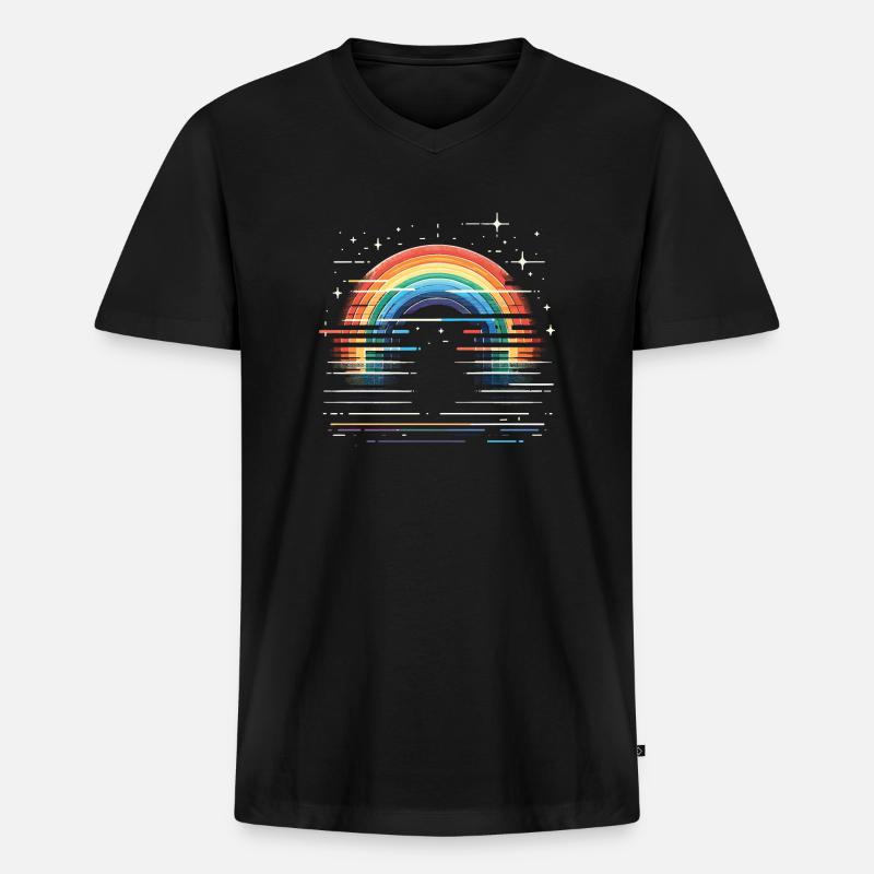 Regenbogen Stern Glitzer - Männer Premium Bio T-Shirt mit V-Ausschnitt - Schwarz
