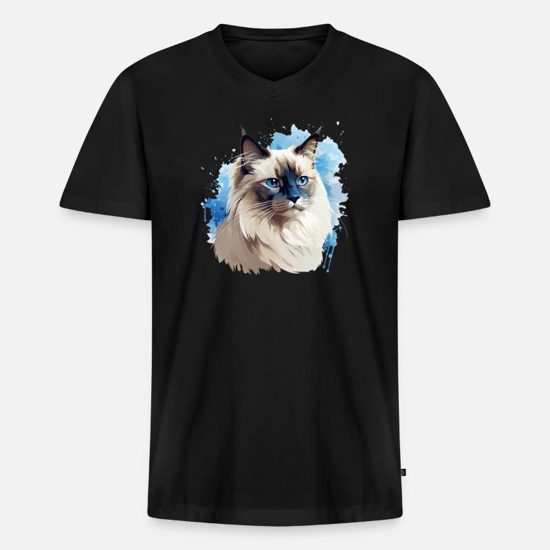 Kattehoved hellig birma - Premium økologisk T-shirt med V-hals til mænd - sort
