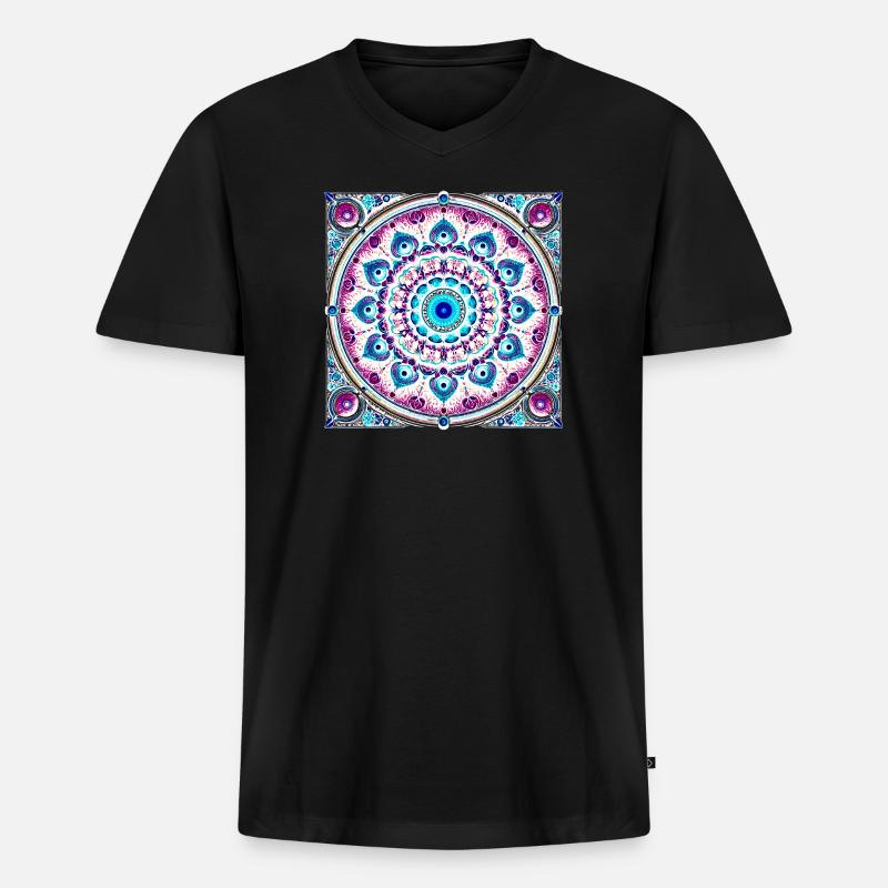 Orbitale Mandala Blau-Rosa - Männer Premium Bio T-Shirt mit V-Ausschnitt - Schwarz