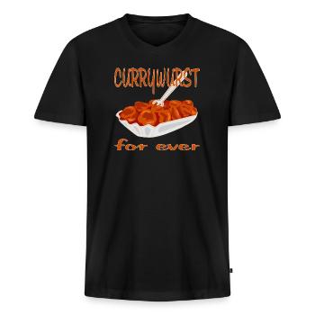 Currywurst ist Lecker - Männer Premium Bio T-Shirt mit V-Ausschnitt - Schwarz - Vorne - Nico (187cm)