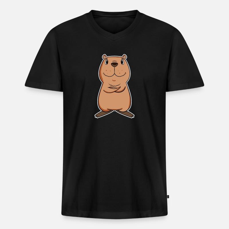 Capybara - Männer Premium Bio T-Shirt mit V-Ausschnitt - Schwarz