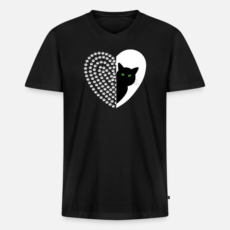Schwarze Katze mit Blumenmuster - Männer Premium Bio T-Shirt mit V-Ausschnitt - Schwarz