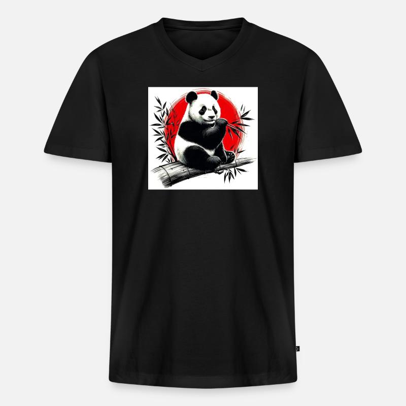 Panda - Männer Premium Bio T-Shirt mit V-Ausschnitt - Schwarz