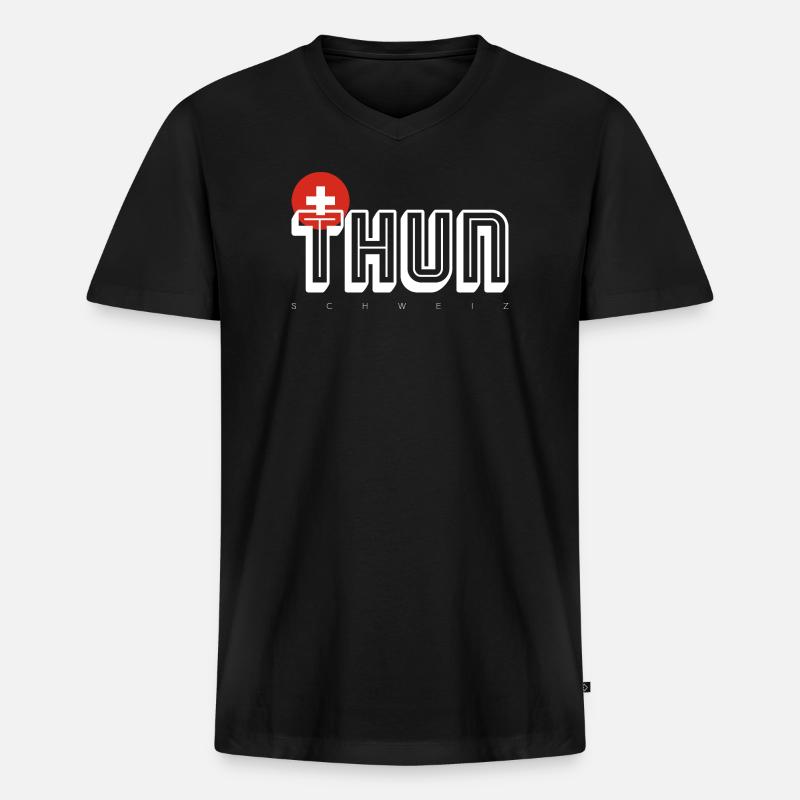 Thun - Männer Premium Bio T-Shirt mit V-Ausschnitt - Schwarz