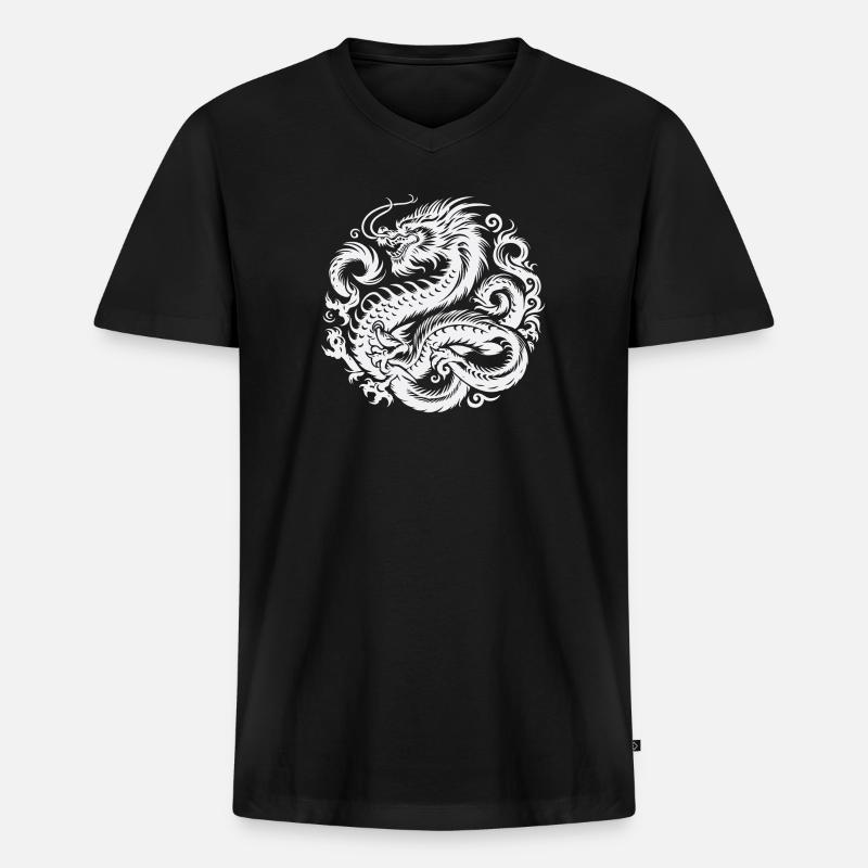 Chinesisches Drachen-Tattoo - Männer Premium Bio T-Shirt mit V-Ausschnitt - Schwarz