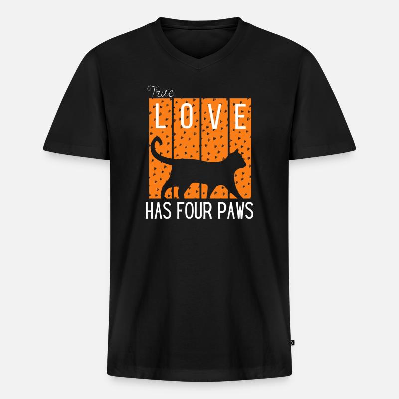 Love Has Four Paws Katzen-Silhouette - Männer Premium Bio T-Shirt mit V-Ausschnitt - Schwarz