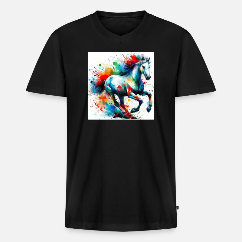 Pferd - Männer Premium Bio T-Shirt mit V-Ausschnitt - Schwarz