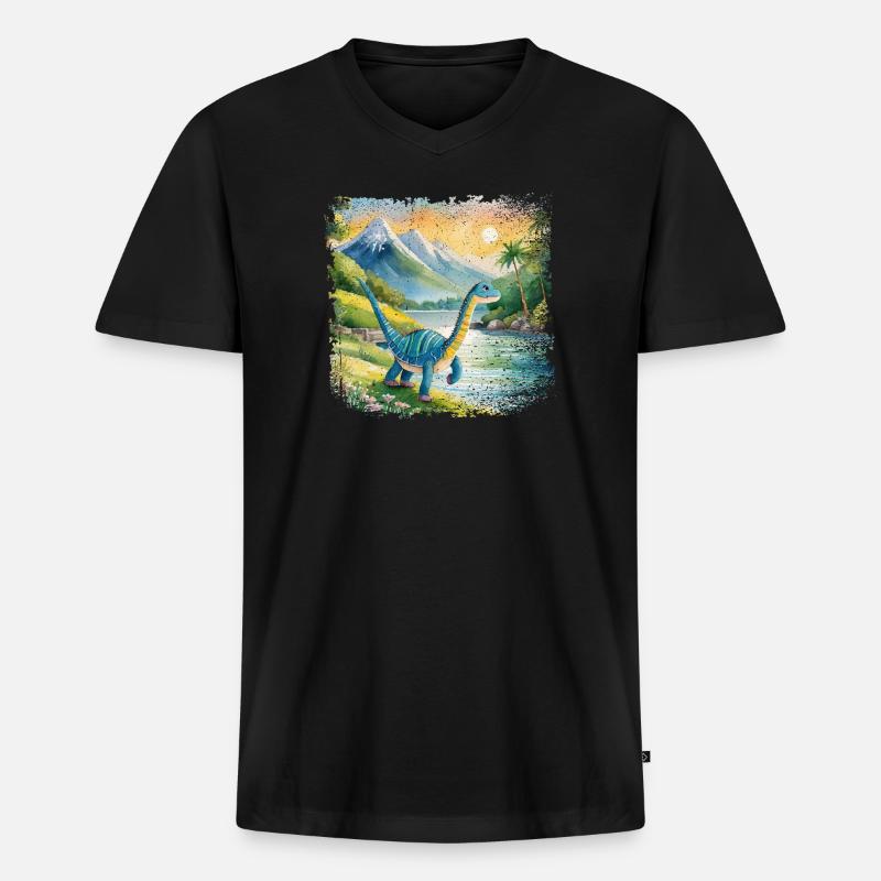 Niedlicher junger Thesaurus Kinderbuchstil Aquarel - Männer Premium Bio T-Shirt mit V-Ausschnitt - Schwarz