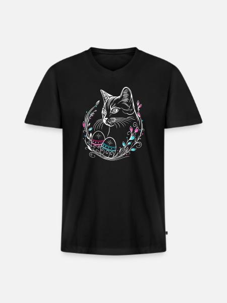 Cat Easter Easter Eggs Easter Cat - Men's Premium Organic T-shirt with V-neck - black