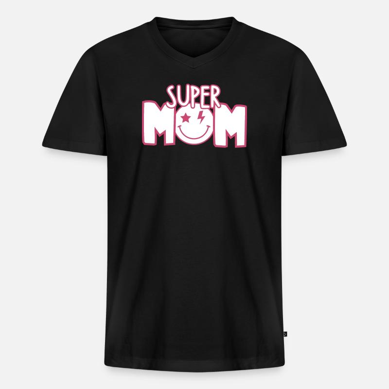 Super Mama - Männer Premium Bio T-Shirt mit V-Ausschnitt - Schwarz