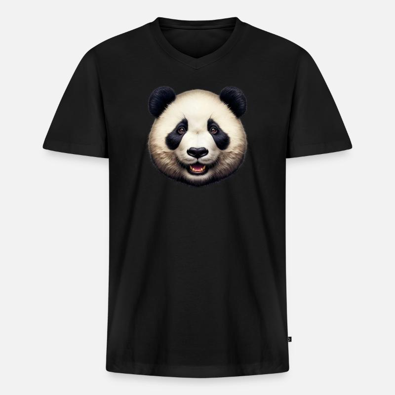 Panda - Männer Premium Bio T-Shirt mit V-Ausschnitt - Schwarz