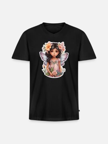 Little fairy with flowers - Men's Premium Organic T-shirt with V-neck - black