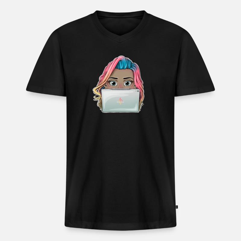 Lebendiges Reva Prisma arbeitendes Mädchen Design - Männer Premium Bio T-Shirt mit V-Ausschnitt - Schwarz