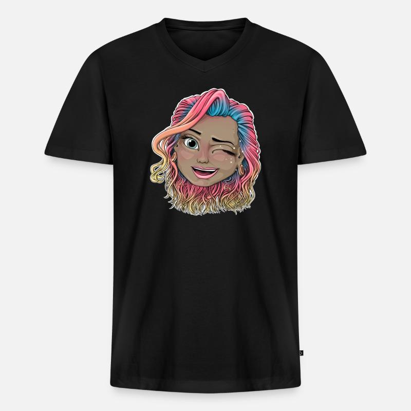 Lebendige zwinkernde Illustration - Männer Premium Bio T-Shirt mit V-Ausschnitt - Schwarz