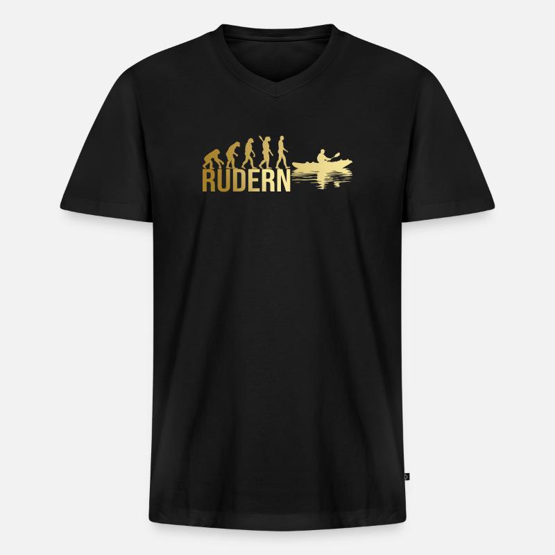 Evolution Rudern - Männer Premium Bio T-Shirt mit V-Ausschnitt - Schwarz
