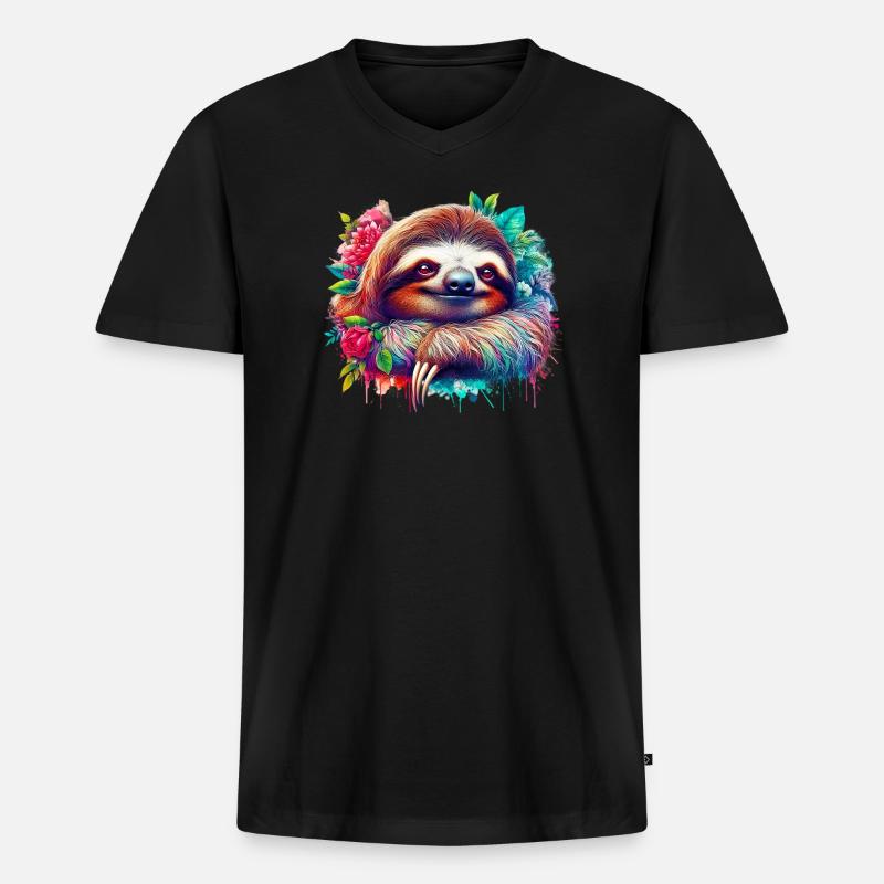 Faultier - Männer Premium Bio T-Shirt mit V-Ausschnitt - Schwarz