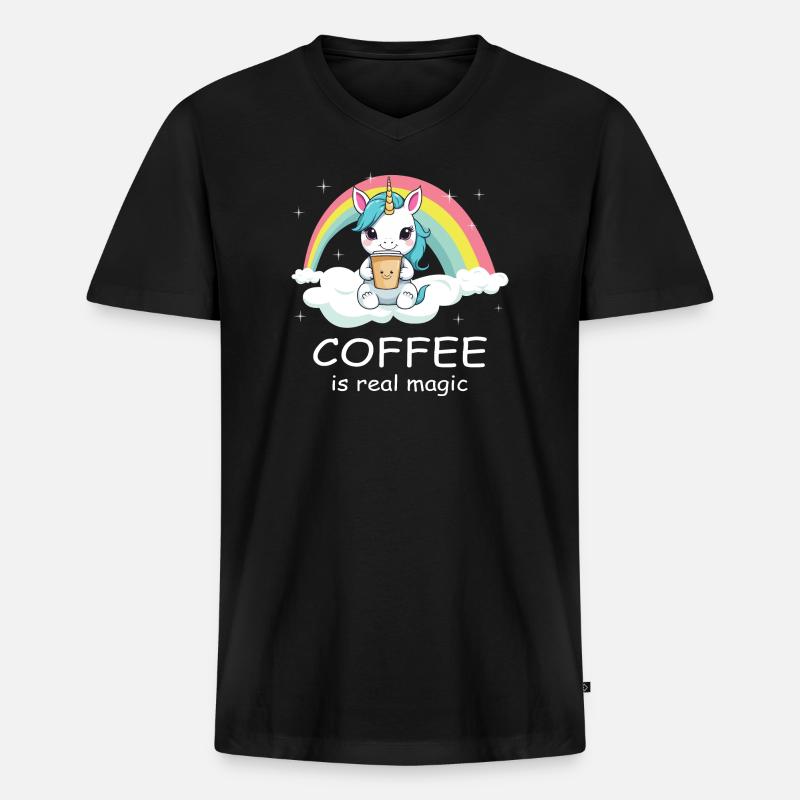 Süßes Kaffee Einhorn - Männer Premium Bio T-Shirt mit V-Ausschnitt - Schwarz