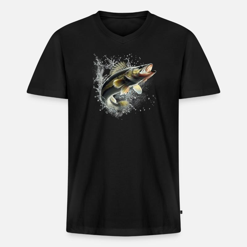 Fisch - Männer Premium Bio T-Shirt mit V-Ausschnitt - Schwarz