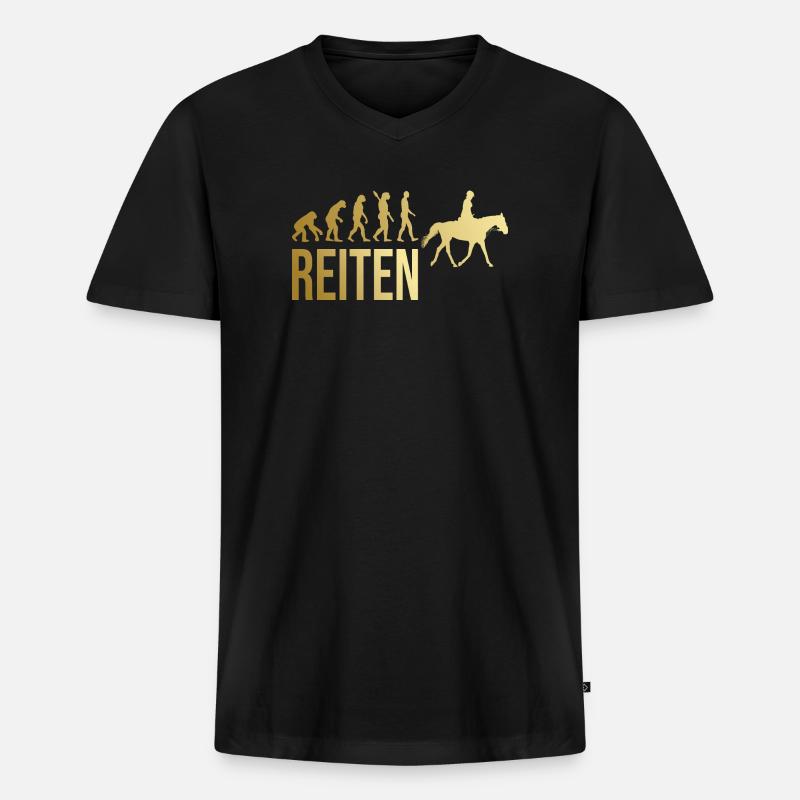 Reiten Evolution - Männer Premium Bio T-Shirt mit V-Ausschnitt - Schwarz