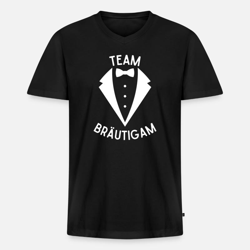 TEAM BRÄUTIGAM - Männer Premium Bio T-Shirt mit V-Ausschnitt - Schwarz