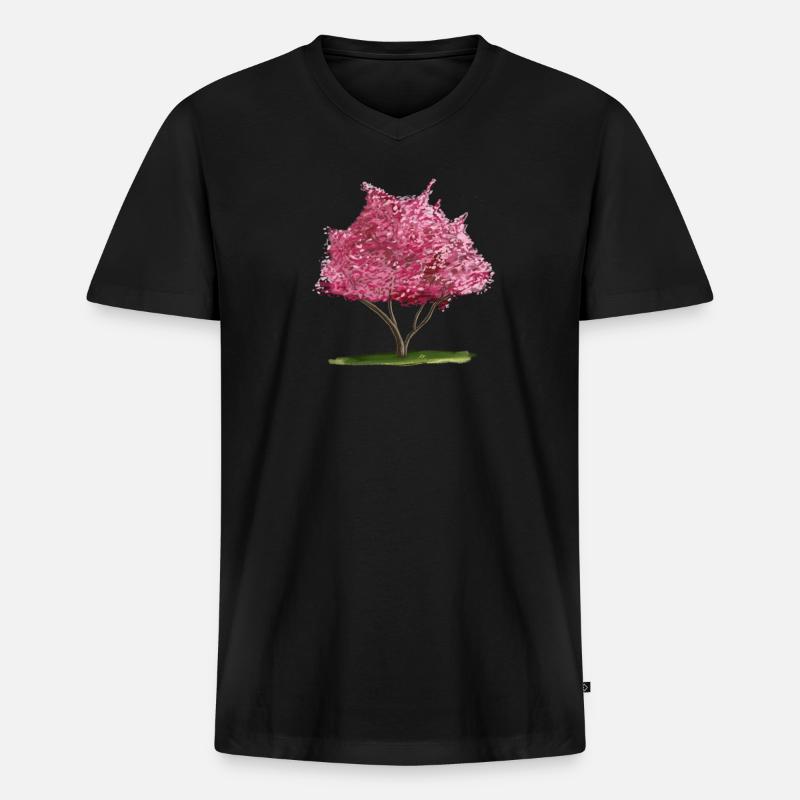 Kirsch-Sakura Rosa Blumenbaum - Männer Premium Bio T-Shirt mit V-Ausschnitt - Schwarz