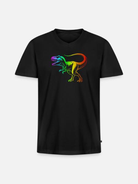 Tyrannosaurus Rex Dinosaur, Rainbow T-Rex - Men's Premium Organic T-shirt with V-neck - black