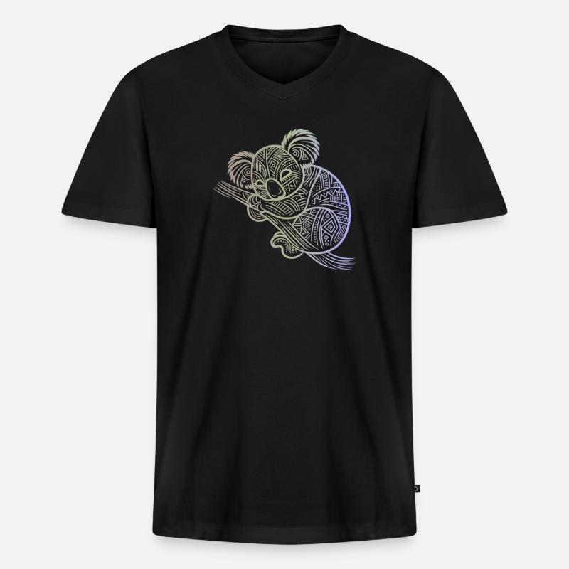 Koala in Aborigine-Mustern, Stammesmuster - Männer Premium Bio T-Shirt mit V-Ausschnitt - Schwarz