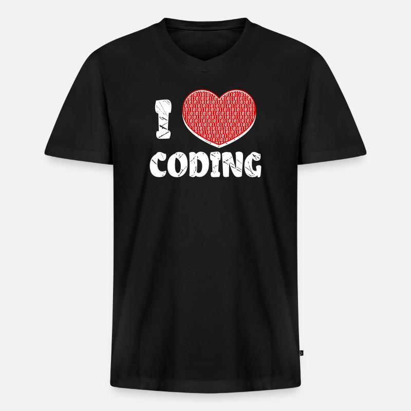 Developer Herz Coden Statement Programmierer - Männer Premium Bio T-Shirt mit V-Ausschnitt - Schwarz